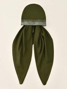 1 Stück Damen Einfarbiger Kopftuch mit vielen Strass, modischer atmungsaktiver Kopfschal, Lässig & Elegant Kopftuch geeignet für den täglichen Gebrauch & vielseitig