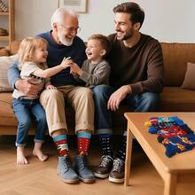 Men's Funny Novelty Crazy Pattern Dress Socks For Gifts - Red/Blue/Black/Multicolor Super Dad-4m - View 8