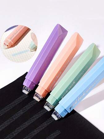 4pcs Gradient Color Glue Tape, Pen Type Double Sided Adhesive Dot Tape Roller Dispenser Runner,Large Capacity, Essential Stationery, For Memo Diary Craft DIY Handwork Scrapbook Tape, Student Back To School Office,Back-To-School, Office Supplies, Handmade Diary&Art Projects