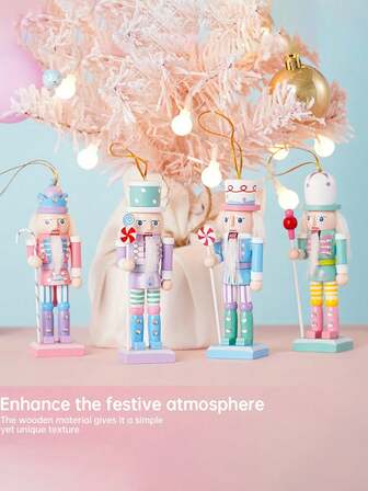 4件套 13厘米胡桃夹子挂饰，胡桃夹子士兵圣诞树吊坠，创意木制木偶士兵圣诞装饰品，家居节日装饰，适用于圣诞派对、节日装饰、家居装饰、派对礼品、房间装饰、窗户装饰、卧室装饰，趣味圣诞派对装饰，祝您圣诞快乐，新年快乐，圣诞礼物，圣诞装饰品，家居圣诞礼物，圣诞装饰