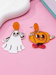 1 对万圣节时尚亚克力耳环，南瓜和鬼魂不对称吊坠耳环，适合日常佩戴 - 不對稱 - 查看 4