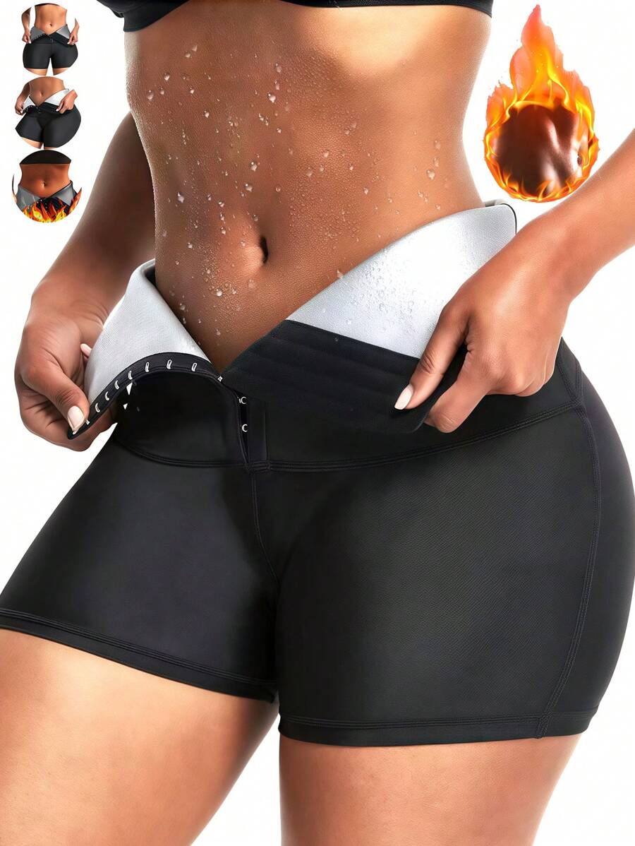 1 Short de neopreno de unicolor para sauna, conjunto de mujer, leggings de ejercicio con control de calor y cintura alta, dispositivo de compresión y modelado, cinturón de control del muslo y abdomen, adecuado para entrenamiento, deportes en casa y caminata