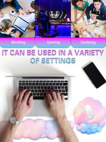 云朵鼠标垫护腕两件套 - 鼠标垫护腕套装包含云朵键盘护腕和云朵鼠标垫护腕。底部采用防滑设计，提供 5 种款式选择，适用于各种办公场景。