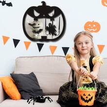 1 件经典女巫南瓜鬼蝙蝠蜘蛛网万圣节木镜墙贴适用于户外庭院卧室客厅浴室厨房衣帽间墙贴办公室商场宿舍派对场景装饰墙画恐怖鬼屋专属装饰