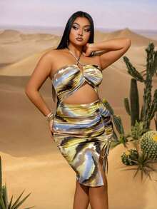 Women's Summer Backless Criss-Cross Strap Camisole Dress, Waist Cutout Design, Adjustable Slit - Perfect For Beach Party, Date Night, Music Festival, Nightclub, Warm Weather Events - Yellow - View 1