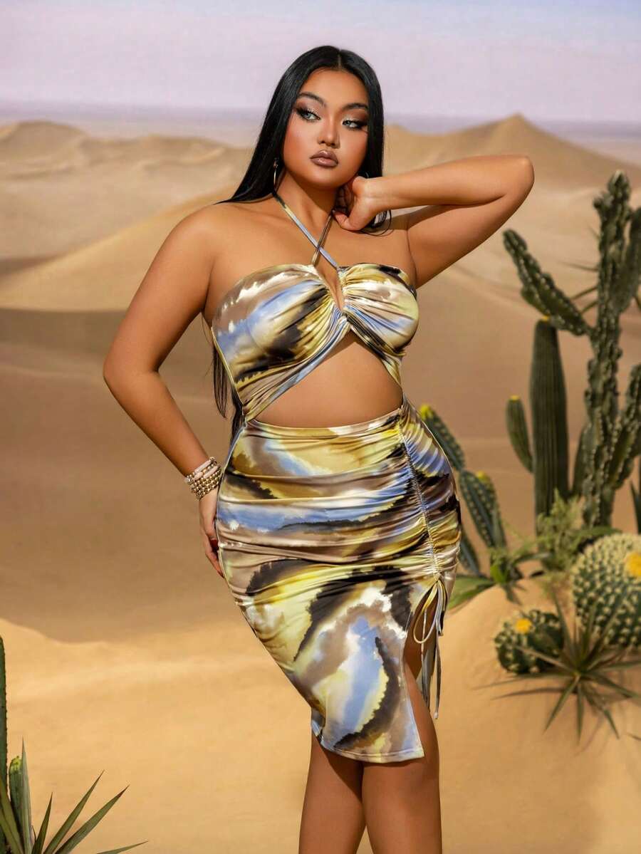 Women's Summer Backless Criss-Cross Strap Camisole Dress, Waist Cutout Design, Adjustable Slit - Perfect For Beach Party, Date Night, Music Festival, Nightclub, Warm Weather Events - Yellow - View 1