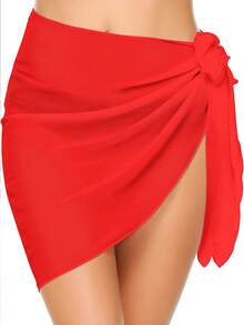 Women's Short Sarongs Chiffon Bathing Suit Wrap Skirt Beach Wrap Swimsuit Cover Ups Sheer Bikini Wraps - 紅色 - 查看 1