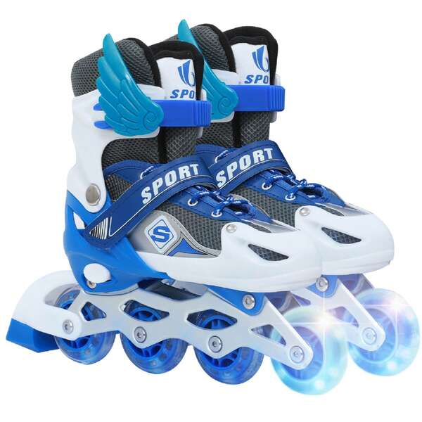 Inlineskates, Größenverstellbare Rollschuhe, Inline-Wheels mit Leuchte, Rollerskate, Inliner, Verstellbare Größe 26-41, Dreifacher Schutz, Rosa/Blau