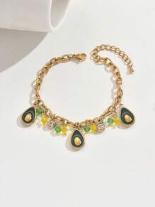1pc Gold Chain Avocado Shaped Pendant Bracelet, Unique & Cute, Bright & Vibrant Color, Energetic & Playful Wearing Experience, Showcases Personal Charm