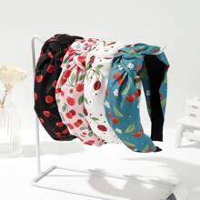 4 peças/Conjunto Cor Sólida de Tecido, Strass, Cereja, Morango, Melancia, Maçã, Poá, Xadrez, Floral Padrão Elástico Largo, Faixa de Cabelo, Acessórios para Cabelo, Diadema, Tiara