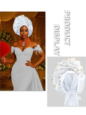 1pc Fashion Shiny Sequin African Head Wrap Turban Hat, Adjustable Gele For Women, Suitable For Casual, Party, Wedding, Made Of Polyester, Elegant And Fashionable For Daily, Evening, Wedding, Vacation, All Seasons