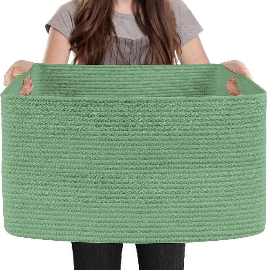Large Green Baskets For Organizing, 23.6" X 17" X 12" Rectangle Blanket Holder Organizer, Kids Toy Storage Bins, Woven Rope Storage Basket, Green Home Decor Basket, Baby Nursery Storage - 青檸色 - 查看 1