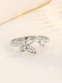Gift Box Delicate Hollow Butterfly Cubic Zirconia Open Ring, Suitable For Women Wedding Party Wear And Gifting - Silver - View 4