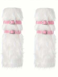 1 双女士 Y2K 朋克风仿毛皮腿套 - 纯色抓绒冬季腿套，带扣，可手洗，加厚保暖，秋冬季时尚配饰，舒适 - 彩色 - 查看 11