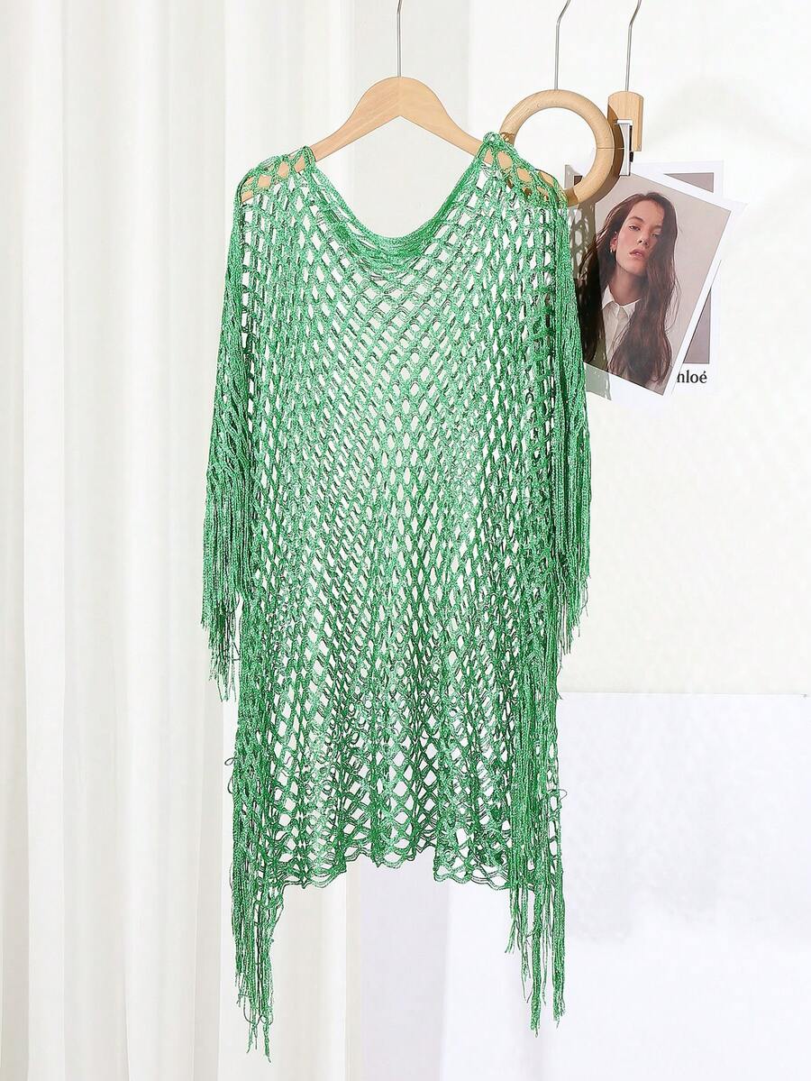 1 件女士时尚百搭针织镂空披肩/围巾、春夏罩衫、沙滩披肩