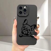 Funda de teléfono mate con diseño de perro luchador francés, impreso con tinta UV, que ofrece protección completa de 360 grados para varios modelos de , incluyendo 17, 16, 11, 12, 13, 14, 15 Pro Max,  Plus, SE y Mini. También está disponible una versión con patrón de planta en maceta con las mismas especificaciones. - Negro - Ver 8