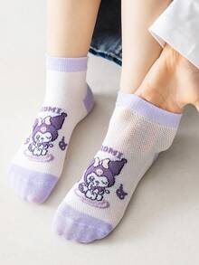 5 双女孩网眼透气袜子，可爱卡通人物设计，包括 、、兔子、Melody、，柔软舒适，适合 0-16 岁男孩/女孩，春夏中筒袜 - 彩色 - 查看 3