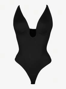 1pc Women Shapewear Jumpsuit, Tummy Control, Butt Lifting, Seamless Bodycon Slip Dress - Black - View 8