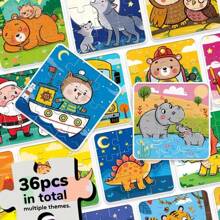 beartale 这款36片装DIY拼图套装，包含色彩鲜艳的动物、恐龙和交通工具图案，适合学龄前儿童，有助于培养孩子的协调能力和运动技能。这款拼图玩具融合了蒙特梭利教育理念，寓教于乐，是幼儿早期教育的理想之选。它简单易用，完美结合了认知游戏和拼图游戏。