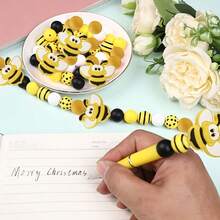 30 件可爱黄蜂硅胶印花珠，时尚黄色圆点设计，非常适合 DIY 手链配件和节日装饰、礼品、笔配件和手工装饰配件 - 彩色 - 查看 4