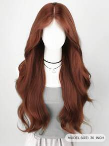 30 Inch Reddish-Brown U-Part 4X1 Lace Front Wig, Long Natural Wavy Middle Length Synthetic Wig For Everyday Wear