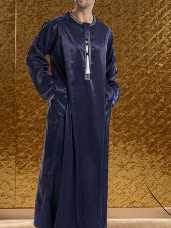 Middle Eastern Men's Long Robe With Embroidered Details