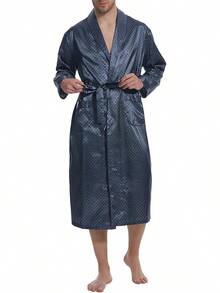 Lavenderi Mens Silky Satin Lounge Robe, Long Lightweight Sleepwear - Impresión circular - Ver 2
