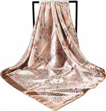 35 Inches Silk Head Scarf-Satin Hair Scarves Silk Bandana Scarf Headscarf For Women's Fashion Scarveshalloween - 大花腰果 - 棕色 - 查看 9