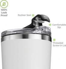 SIPX traducido al español ™   - Vasos de triple aislamiento, 16 onzas, vaso moderno de alta calidad con tapa, aislada que mantiene el calor durante 6 horas, vaso de acero inoxidable hecho de material, de - Blanco - Ver 7