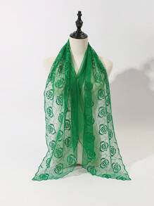 1 Stück Damen einfarbiger Schal mit Rosen-Spitze-Stickerei, Mode Seidentuch für Frühling/Sommer/Herbst, eleganter Schalkragen Sonnenschutz Kopftuch
