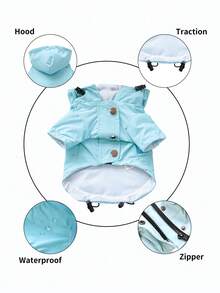 1pc Pet Raincoat With Hoodie, Transparent Sky Blue - Blue - View 6