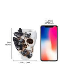 1pc Gothic Retro Butterfly Skull Shaped Decorative Storage Pen Holder, Antique Style Resin Butterfly Skull Decor, Desktop Organizer, Home Decor For Halloween, Suitable For Bookshelf, Vanity, All Season Halloween Decor Fall Decor Room Decor - Multicolor - View 8