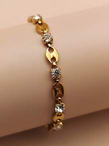 1pc Stainless Steel Sparkles Coffee Bean Design Bracelet, Minimalist Unique Pig Snout Cubic Zirconia Jewelry Accessory
