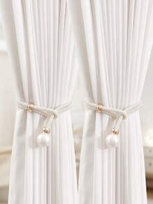 2Pcs/Set Pearl Curtain Tiebacks, Drape Pearl Tiebacks, Decorative Holders, Ropes Curtain Tie Backs For Window Drapery