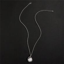 波西米亚复古叶纹镶嵌月光石时尚女士吊坠项链，个性化珠宝，适合女性、派对、节日、周年纪念的礼物 - 銀色 - 查看 5