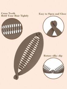 2 件简约大号美人鱼尾巴发夹，优雅垂直高马尾扭香蕉夹发梳波浪夹发髻发型配饰，春夏新品，送给朋友的绝佳礼物，易于使用，发夹，发夹，发夹，学校用品 - 多色大號 - 查看 3