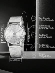 Ensemble de bijoux de 4 pièces pour femmes comprenant : montre à quartz avec cadran en forme de cœur et chiffres arabes, collier et boucles d'oreilles assortis. Bracelet en argent, simple et . Convient pour le port quotidien, la décoration ou en tant que cadeau de vacances.