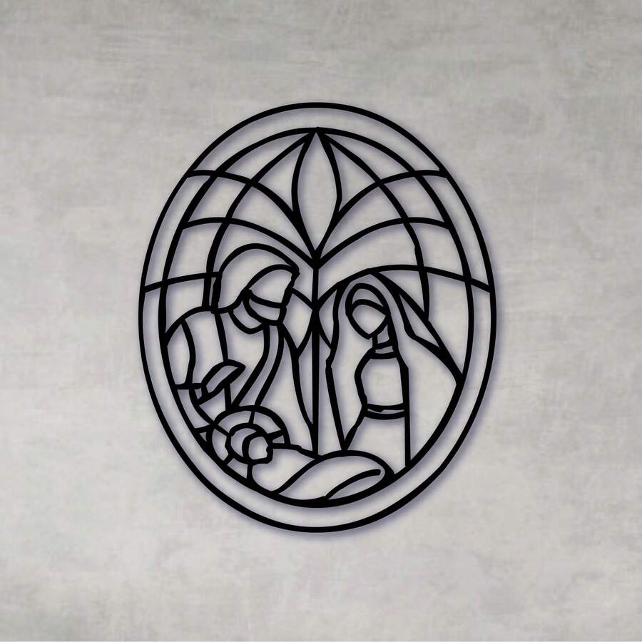 Hollow Decorative Frame Minimalist Holy Family Decoration 2 Religious MDF - Black - View 1