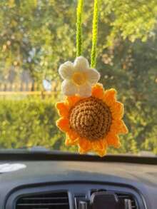 Pure Handmade Knitted Yarn Daisy Car Pendant Rearview Mirror Woven Flower Decoration - one-size - View 14