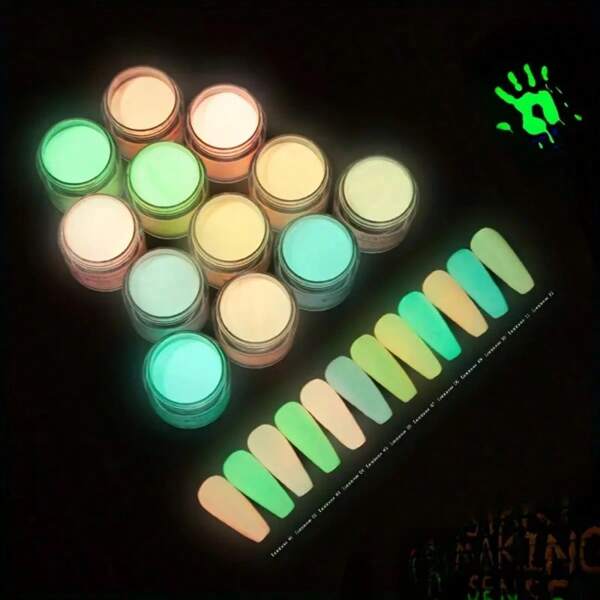 VERONNI Set de 12 colores de polvo de inmersión para uñas que brillan en la oscuridad, con efecto degradado soñador, perfecto para uñas de fiesta y arte de uñas DIY creativo