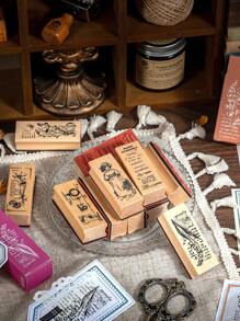 1pc Fine Pattern Brown Wooden Stamp, Small Fresh Flower Plant Pattern Creative Design Wooden Stamp For Notebook Scrapbook Decoration Greeting Card Decoration, Gift For Friends School Supplies,Back To School