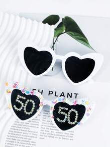 Perle Herz-förmige Geburtstagsgläser für Damen - 18., 21., 30., 40., 50. Geburtstag, Hochzeitsgeschenk Accessoire, Party Dekoration, Foto Accessoire, Mode Brille