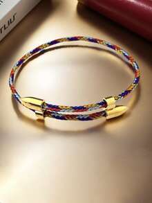 1 件 3 毫米不锈钢绳手链，彩色编织可调节友谊手链，专为女性设计，适合青少年、男士和女士，波西米亚风格珠宝 - 彩色 - 查看 2