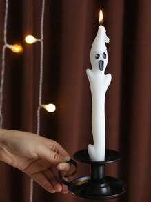 1pc Spooky White Ghost Candles - Long Elegant Taper Candles For Halloween Decor, Gothic Party, Horror Theme Wedding Home Decor Fall Decor Room Decor