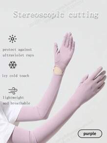 1pc New Style Women's Long Sun Protection Gloves For Summer. These Ice - Silk Arm Sleeves Can Block Ultraviolet Rays. They Are Suitable For Cycling And Driving, With Anti - Slip And Touch - Screen Functions. They Are Extra - Long To Cover The Arms And Perfect For Outdoor Use