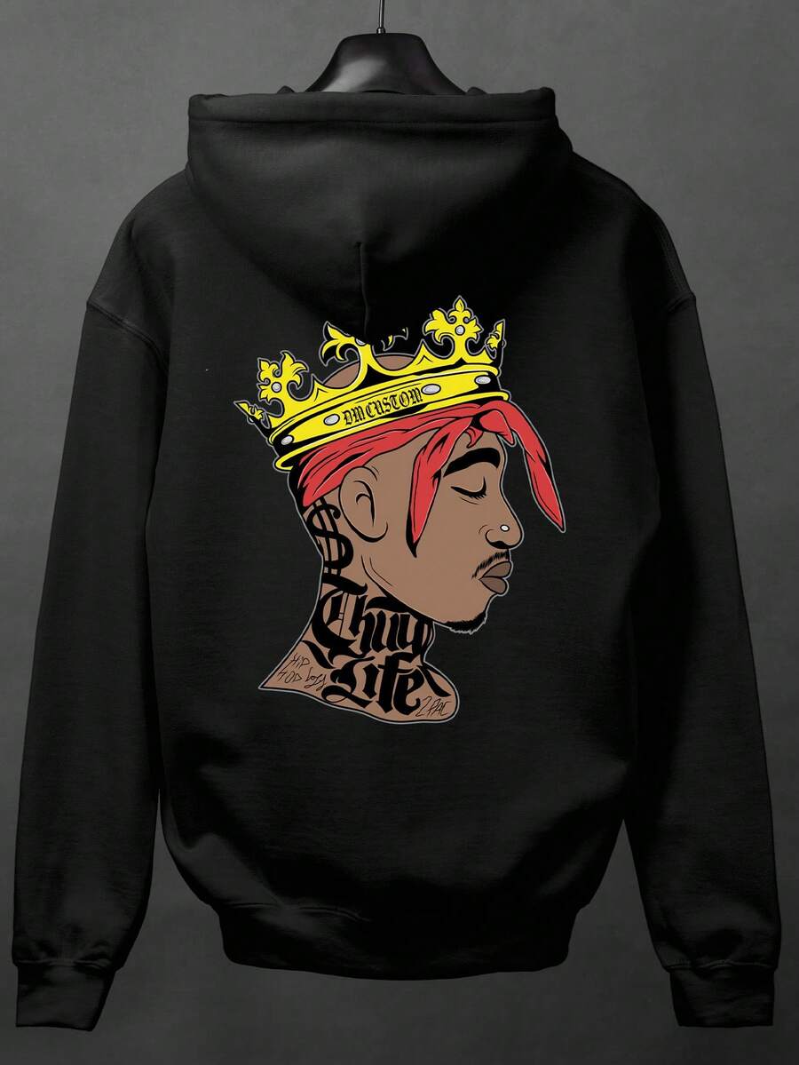 Rapper 2-Pac  Streetwear Sweatshirt Oversized Coat - Black - View 1