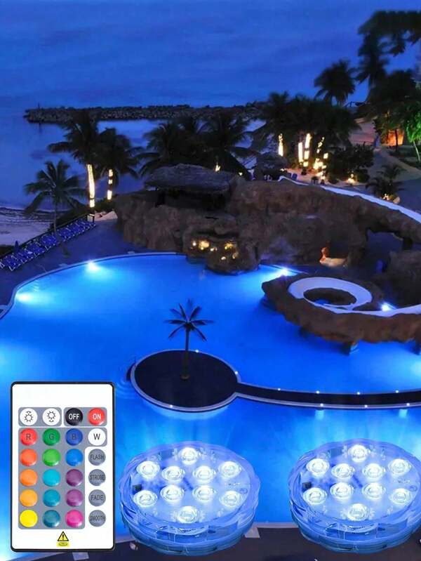 1/2/4pcs Underwater LED Lights, Waterproof Pool Lights With 16 Color Changing Modes, Remote Controlled, Suitable For Aquarium, Vase, Bathtub, Hot Tub, Halloween, Christmas, Swimming Pool And Party Decor