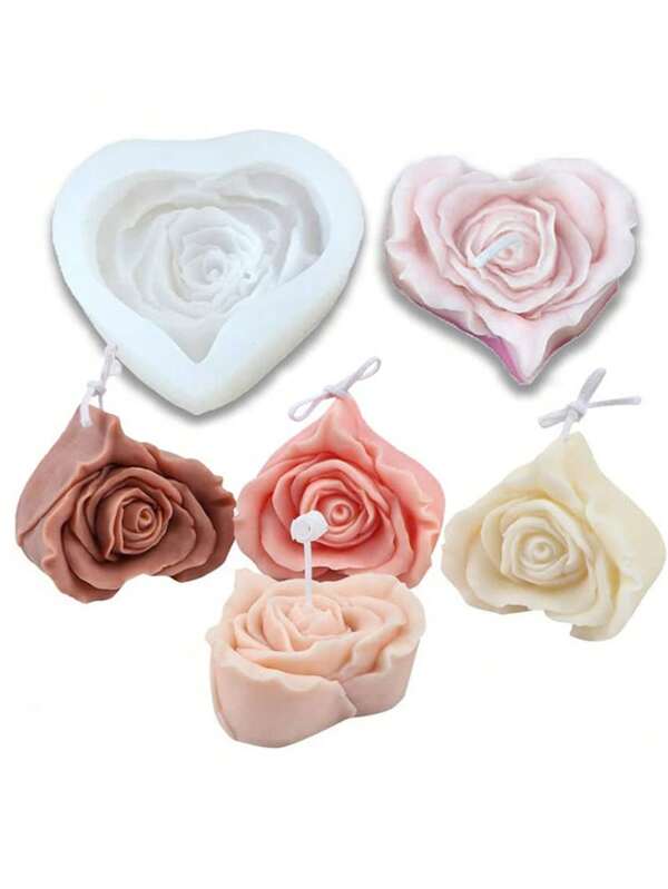 1pc Heart-Shaped Rose Silicone Mold For DIY Crystal Epoxy Resin, Candle, 3D Soap Decoration