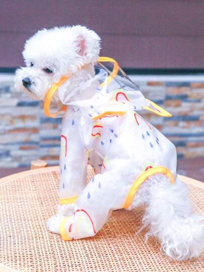 1 capa de chuva para animais de estimação com estampa transparente de arco-íris - amarela