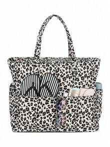 1 件时尚图案女士沙滩包 - 多口袋大沙滩包多功能大容量手提包带湿袋，防水防沙带拉链海滩度假包、泳池包、护理包、周末包、健身包、杂货包、日常包女士理想礼物